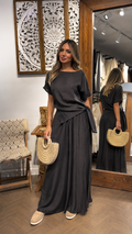 Side-Tie Satin Top & Palazzo Pants Set