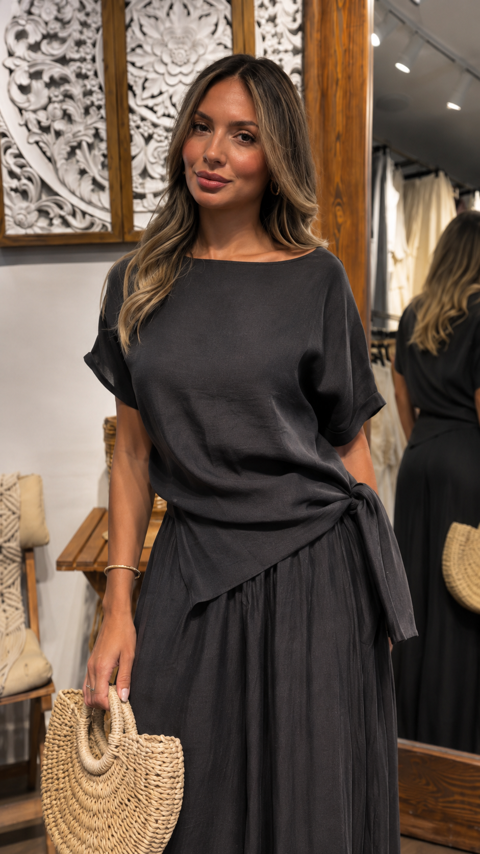 Side-Tie Satin Top & Palazzo Pants Set