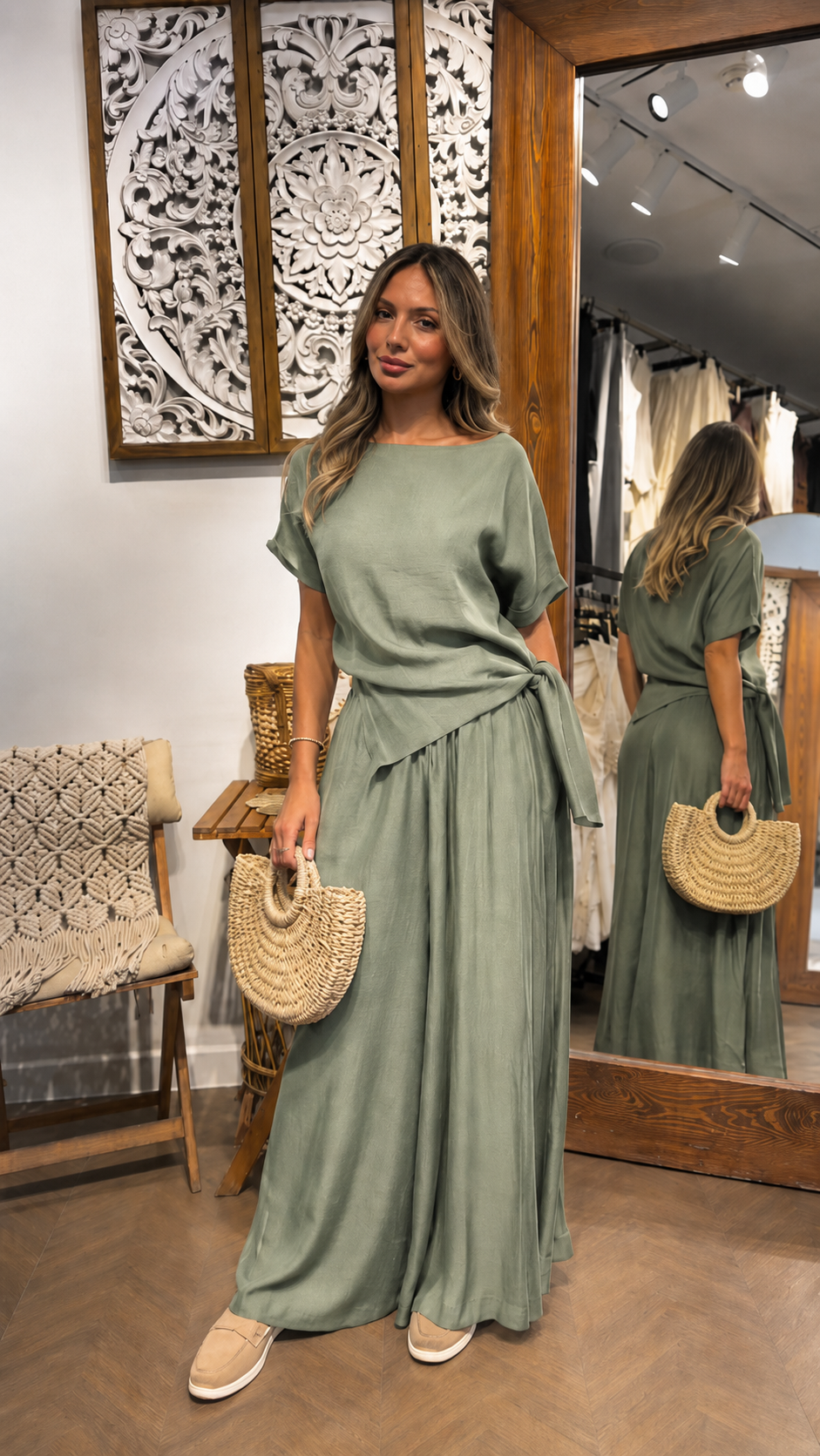 Side-Tie Satin Top & Palazzo Pants Set