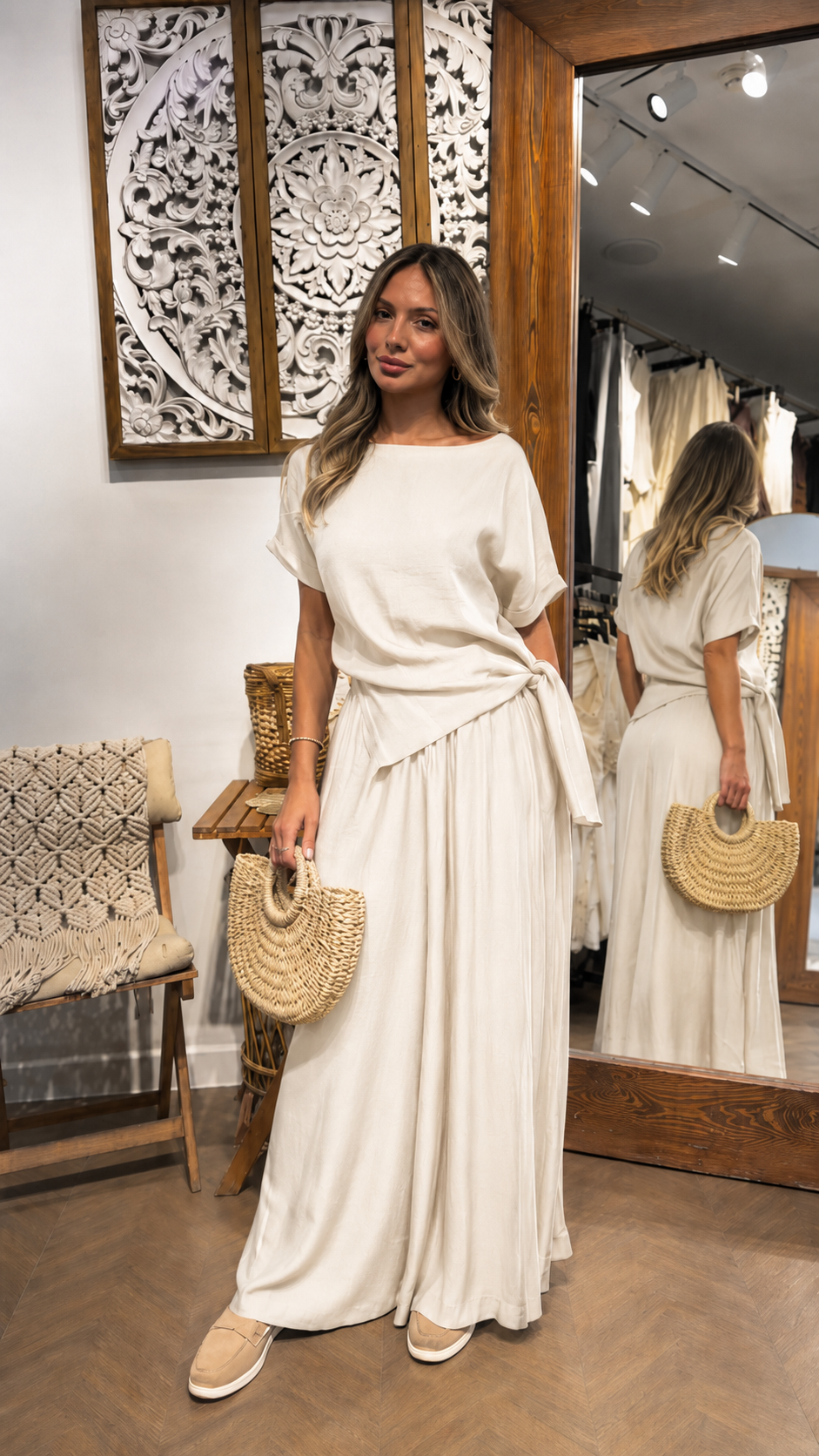 Side-Tie Satin Top & Palazzo Pants Set