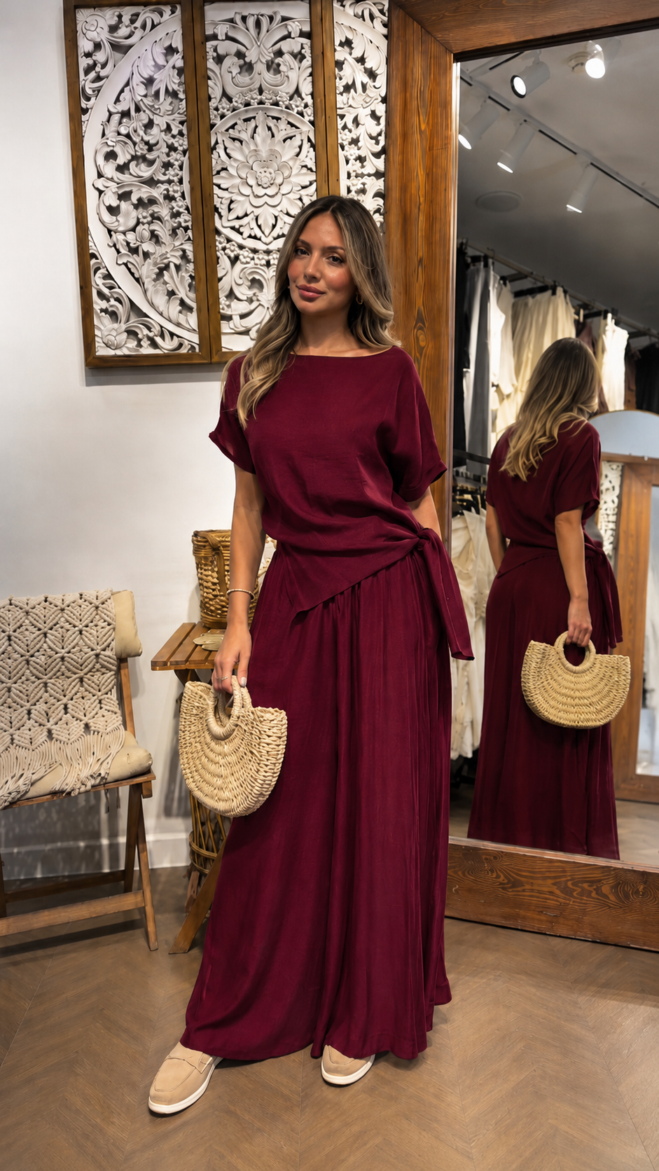 Side-Tie Satin Top & Palazzo Pants Set