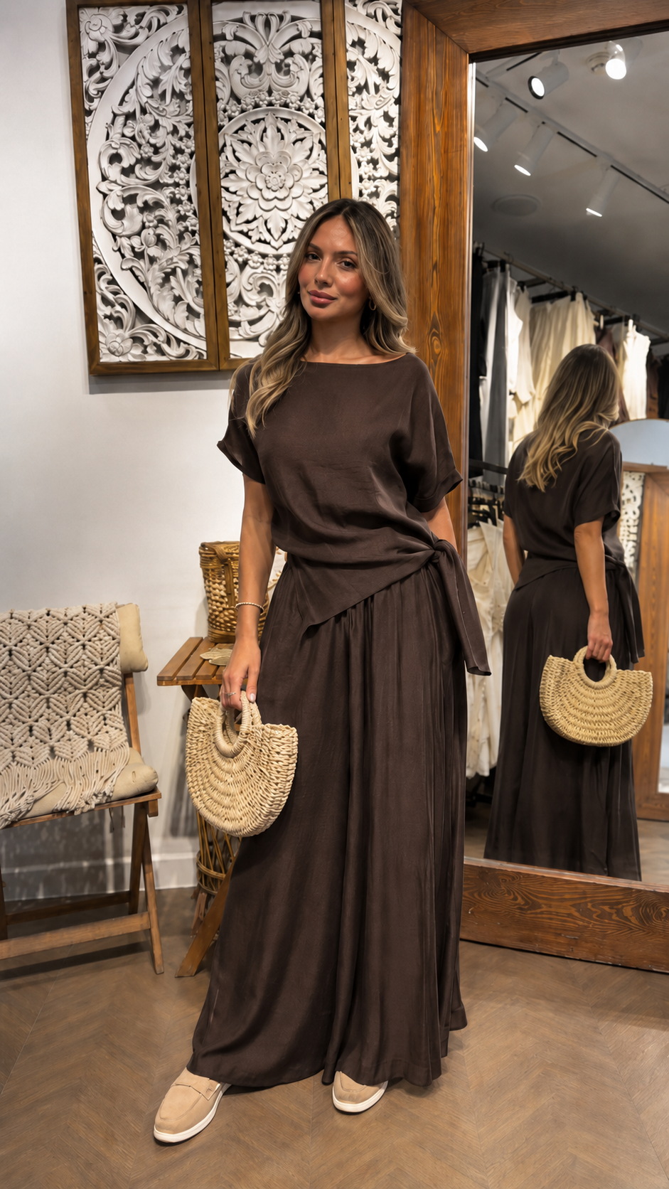 Side-Tie Satin Top & Palazzo Pants Set