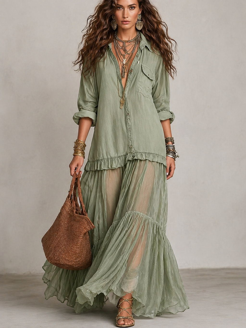 Boho Chic Flowing Maxi Dress Set