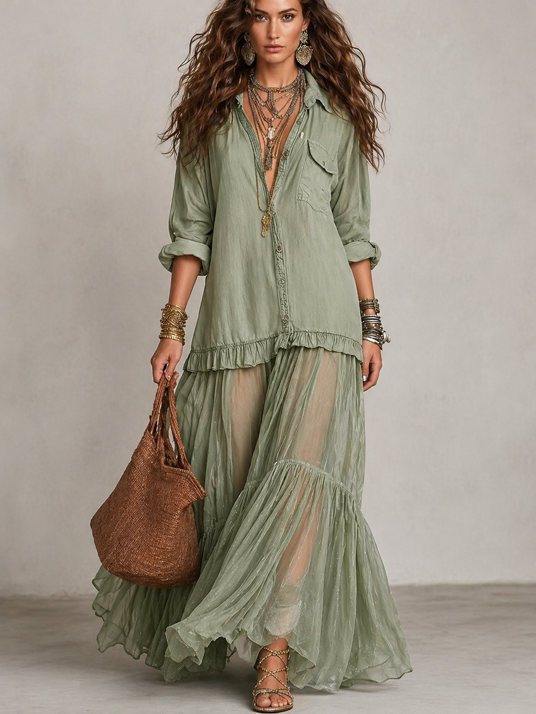 Boho Chic Flowing Maxi Dress Set