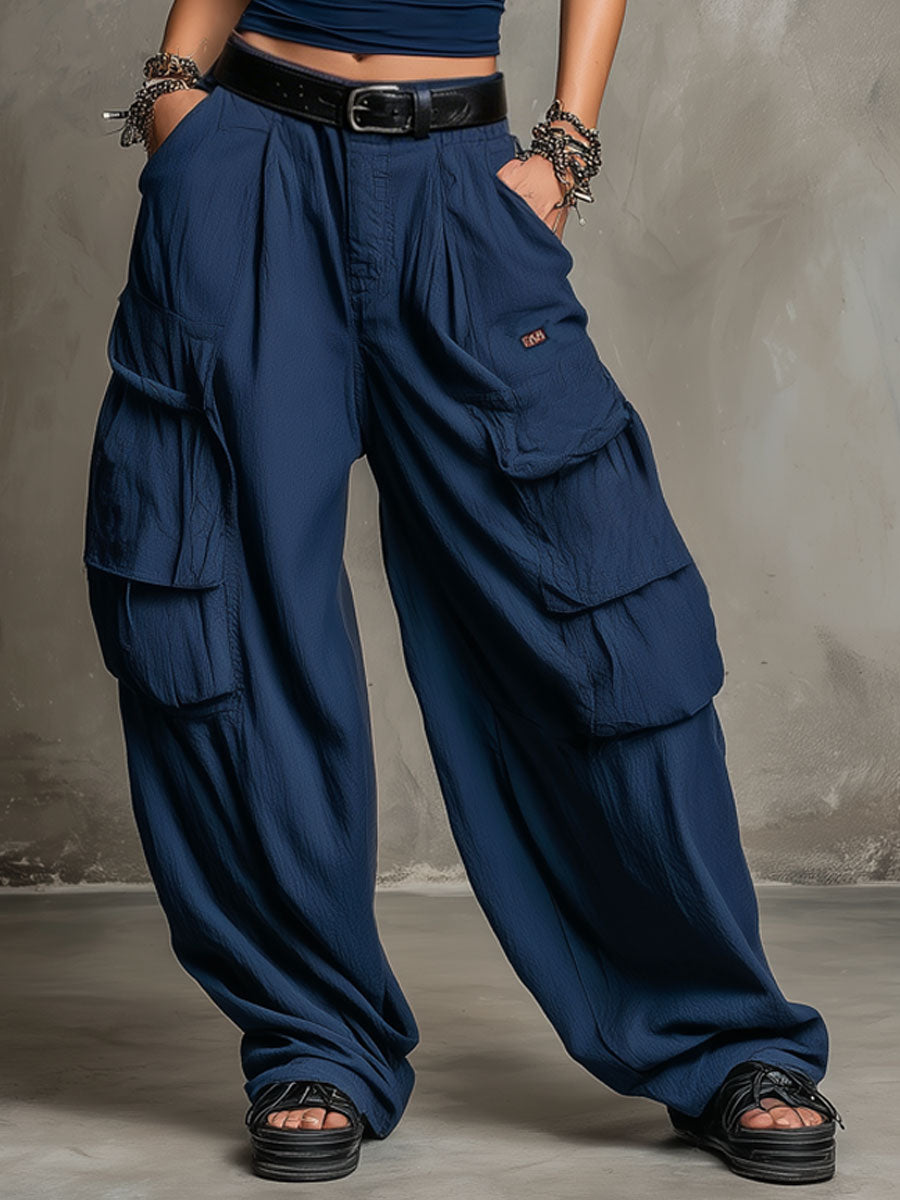 Navy Blue Vest And Wide-leg Work Pants Suit(with belt)