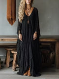 Black Lace V-neck Oversized Bohemian Maxi Dress