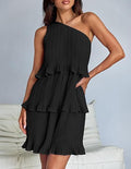 Casual Women's One Off-Shoulder Layered Stitching Hem Dress Simple Solid Color Dress Summer Street High Waist Comfortable Dresses