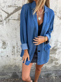 Lapel Shirt Jacket Ins Fashion Solid Color Long-sleeved Denim Top Autumn And Spring Casual Daily Streetwear Women's Clothing