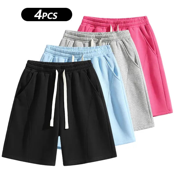 (4-Pack)Men's Solid Pocket Lightweight Breathable Casual Workout Shorts