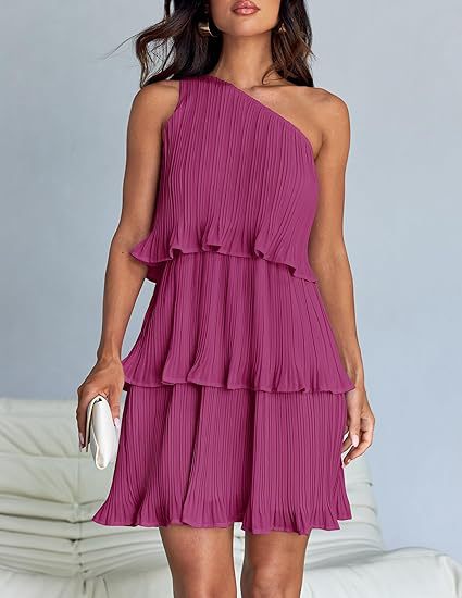 Casual Women's One Off-Shoulder Layered Stitching Hem Dress Simple Solid Color Dress Summer Street High Waist Comfortable Dresses