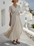 Women's Loose Fit Striped Printing Dress - Casual Cotton Blend Summer Midi Dress For Daily Wear Holiday Outfit